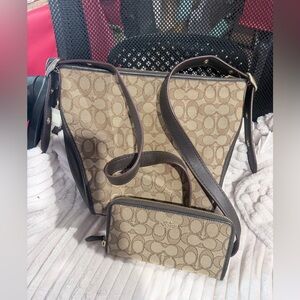 Coach NWT signature print crossbody and wallet.